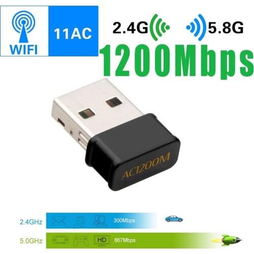 Mini USB Wifi Wlan Adapter Wireless Network Internet Dongle 1200Mbps Windows Mac Linux 802.11bgn Dual Band 2.4/5.8G Nano Size