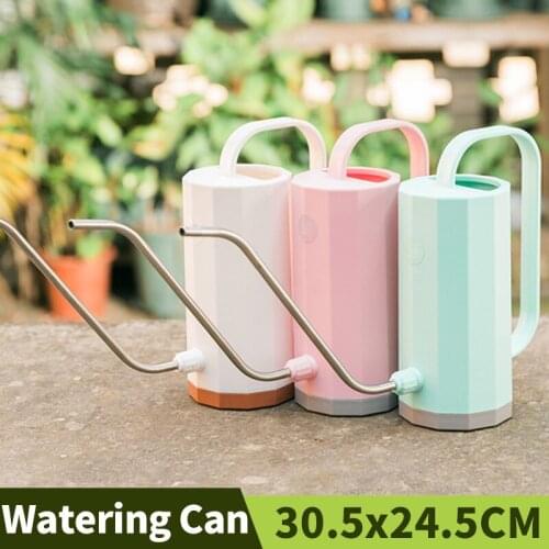 1.2L Garden Long Mouth Polygonal Base Hand Held Watering Can Bonsai Plant Irrigation Tool Cylindrical Plastic Flowers Spray Pot