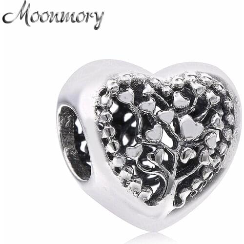 Moonmory 925 Sterling Silver Flourishing Hearts Charm Fit Brand Charm Bracelets Life Love Tree Charms For Women Christmas Gift