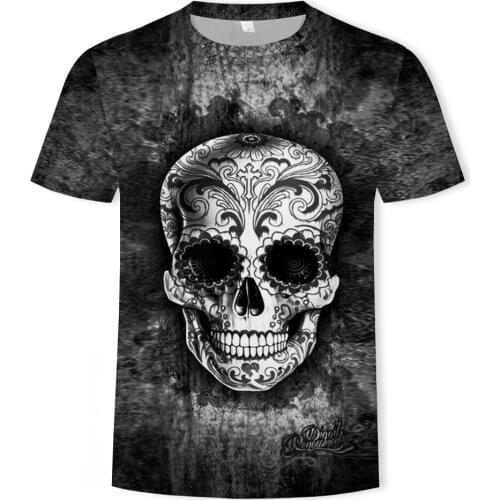 2021 fashion casual personality horror pattern Harajuku street 3D summer mens short-sleeved T-shirt quick-drying fitness top