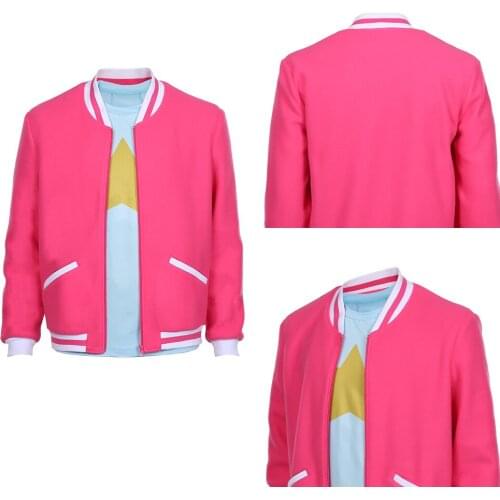 Mens Steven Pink Jacket Hoodie Varsity Baseball Cosplay Casual Jacket Coat Halloween Carnival Costume