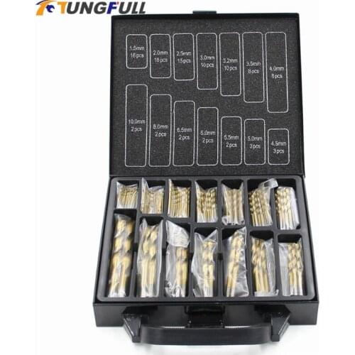 99PCS HSS Twist Drill Bits Set 1.5-10mm Titanium Coated Surface 118 Degree Hole Opener Iron Box packing For Drilling woodworking