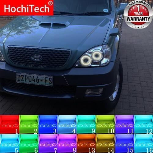 Latest Headlight Multi-color RGB LED Angel Eyes Halo Ring Eye DRL RF Remote Control for Hyundai Terracan 2001-2007 Accessories