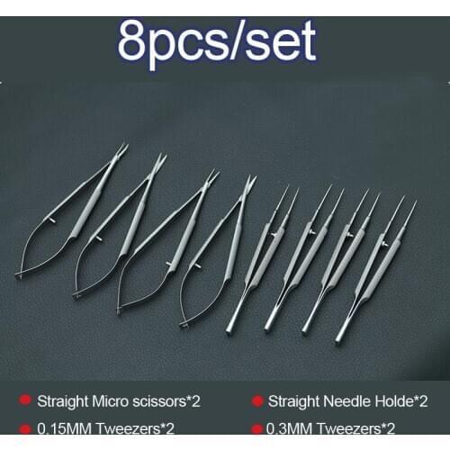 New 4pcs/set ophthalmic microsurgical instruments 12.5cm scissors+Needle holders +tweezers stainless steel surgical tool