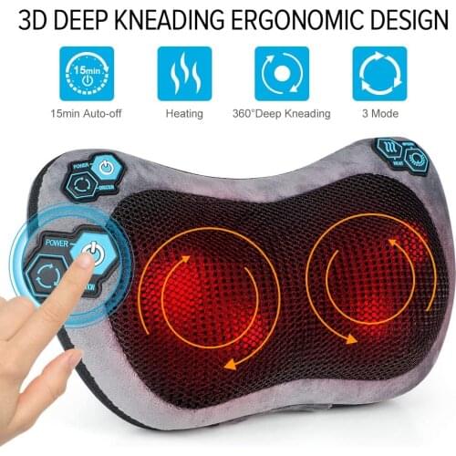 Nuaer offical Neck Massager 4 Heads Relaxation Massage Pillow Vibrator Heating Massager for Body Neck Back Rechargeable