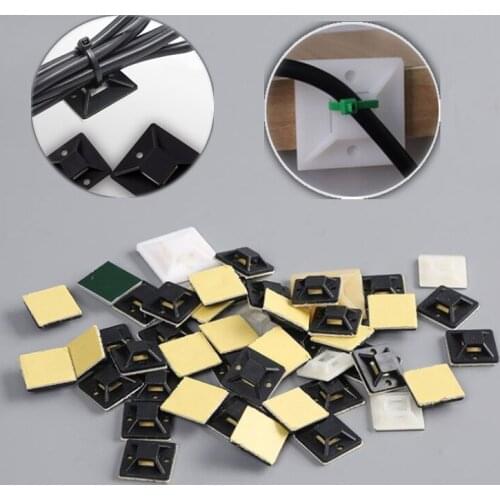 100pcs 20*20 Nylon Cable Tie Mount Base Self-adhesive Sucker Fixing Seat Plastic Buckle Positioning Sheet Adhesive Wiring Base