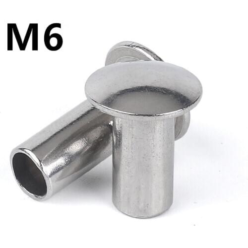 50PCS M6x8/10/12/14/16/20/25/30mm 304 Stainless Steel Oval Head Semi-Tubular Rivets Round Head Half Hollow Shank GB873