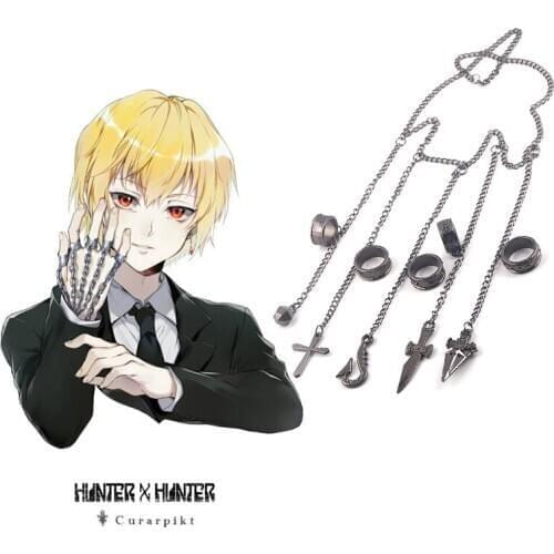 RJ HunterxHunter Kurapika 5 Rings Chain Charms Bracelet Punk Hip Hop Vintage Cross Finger Chain Pendant For Women Men Jewelry
