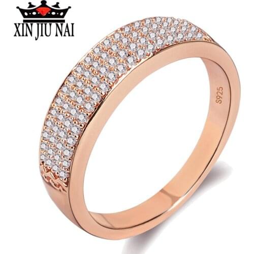 Luxurious Tiled Austrian Crystal 2 Colors Rhinestone Ring Female 925 Anillos Silver Jewelry For Women Anel Wedding Ring
