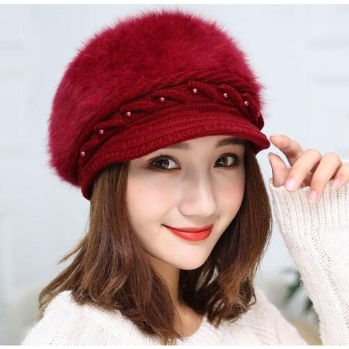 Hat Autumn And Winter Knitted Hat Female Thermal Rabbit Fur Hat Knitted Windproof Knitted Hat Female Beanies