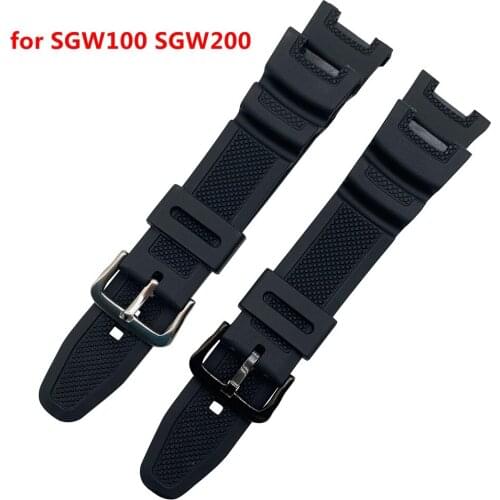 For Casio SGW-100 SGW100 SGW-200 Rubber Sport Waterproof Replacement Wrist Band Men Women Silicone Bracelet Belt Black Buckle
