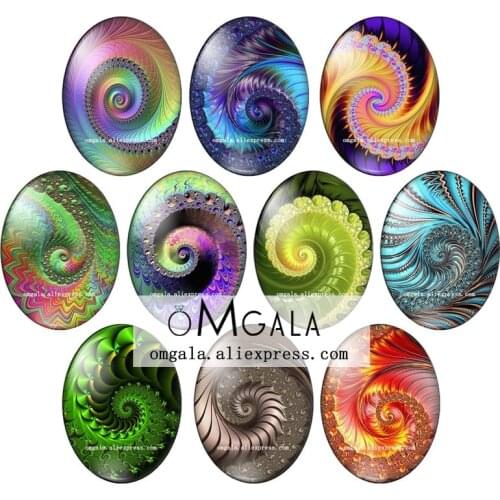 Handmade Mixed Whirling Fractal Patterns 13x18mm/18x25mm/30x40mm Oval photo glass cabochon flat back Making findings