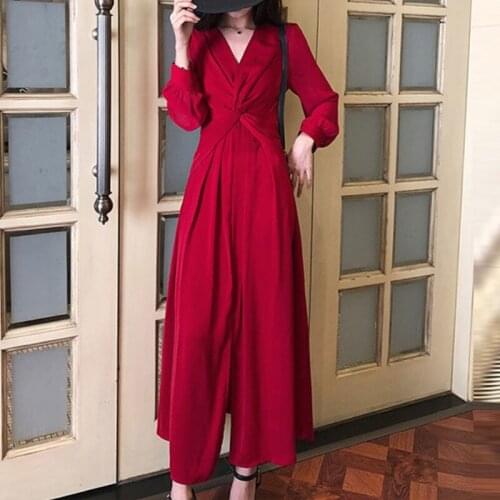 Spring/Autumn Sweet Girl Korea Elegant Retro Sexy Woman Long Dress Chic Gentle Fairy V-Neck Puff Sleeve Prom Party Courtly Dress