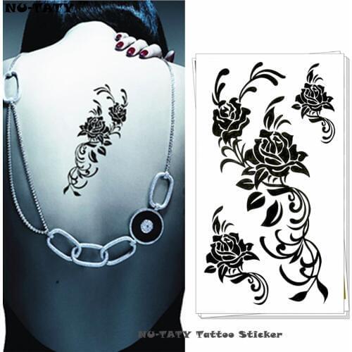 Nu-TATY Black Flowers Temporary Body Art Flash Tattoo Sticker 10*17cm Waterproof Henna Fake Tatoo Car Styling Wall Tatoo Sticker