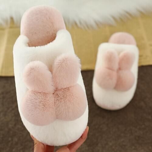 Winter Fur Women Home Slippers Cute Rabbit Winter Warm Faux Fur Ladies Slides Indoor Bedroom Flats Women Furry Slippers