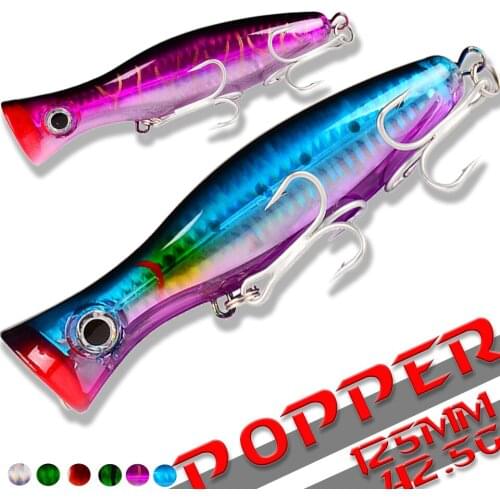 1PCS 125mm/42.5g Popper Fishing Lure Topwater Artificial Hard Baits Wobbler Pencil Baits Plastic Baits Bass Carp Fishing Tackle