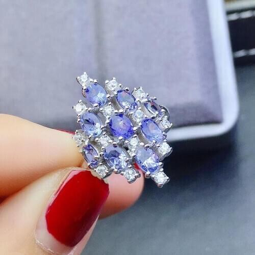 100% Real Natural Tanzanite Ring 925 sterling silver Fine jewelry New Design Natural and Real Tanzanite Ring