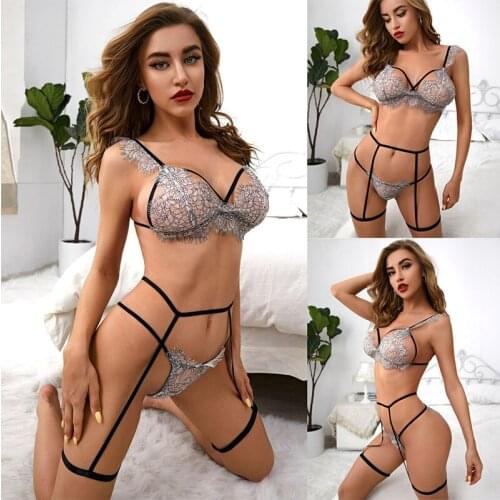 3pcs Set Women Transparent Bra Set Ladies Sexy Temptation Underwear Lace Bra And Thong tights Underwear Set set underwear women