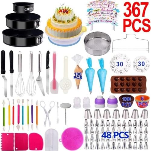 367-piece Multi-function Cake Decorating Kit Kitchen Dessert Baking Pastry Supplies Cake Turntable Set Pastry Tube Fondant Tool