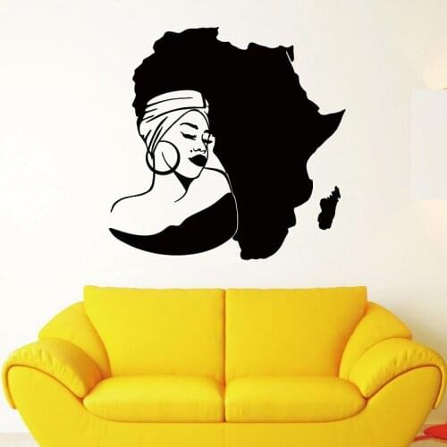 Africa Continent Map Girl Bandana Wall Stickers African Woman Decals Home Decor Roller Decoration Home Decoration Accessories