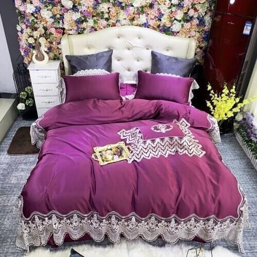 Noble Blue Lace Edge100S Egyptian cotton Embroidered Tencel Bedding sets Queen King LuxuryDuvet cover Royal Bed sheet set 4pcs