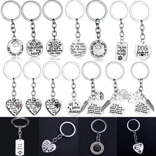 No Longer By My Side But Forever In My Heart Engraved Words Keyrings Heart Charm Pendant Keychains Pet Lovers Gifts Jewelry Hot