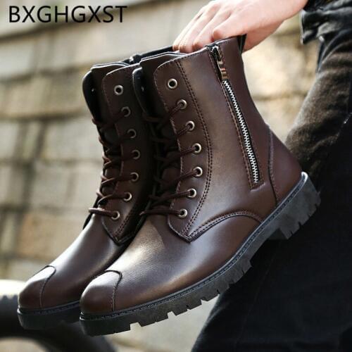 Ankle boots men winter brand leather mens boots casual luxury tactical designer shoes black cowboy snow boots ботинки мужские
