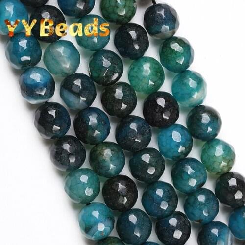 Natural Faceted Dark Green Dragon Veins Agates Beads Green Onyx 10mm Loose Charm Beads For Jewelry Making Bracelet Women Earring