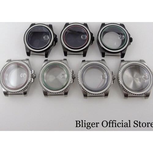 Black/Green/Red Crystal Gasket Black/Silver Watch Case fit NH35A NH36A MIYOTA 8215 8205 DG MINGZHU 2813 3804 Seeing Glass Back