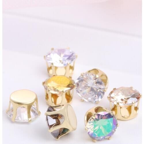 Round Shape Zircon Rhinestones Settings Pointback Zircon Rivoli Claws Shiny Jewelry Making Accessories Sew On Rhinestones