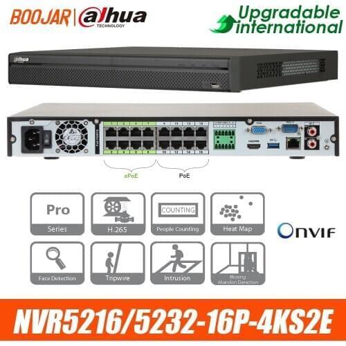 Dahua NVR 4K people counting NVR5216-16P-4KS2E NVR5232-16P-4KS2E heat map 16poe port 1-8 PoE Support 800m ePoE & EoC