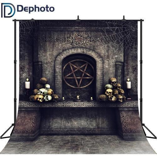 Dephoto Photography Background Gothic Altar Horror Skulls Bones Retro Candles Backdrop Halloween Photobooth props