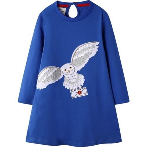 Jumping Meters Long Sleeve Dresses Animals Applique Cotton Children Clothes for Autumn Spring New Party Princess Girls Dresses