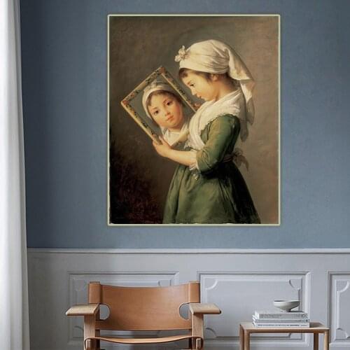 Holover E.Vigee Lebrun"Julie Le Brun Looking in a Mirror"Canvas Oil Painting Romanticism Lyricism Aesthetic Home Decoration