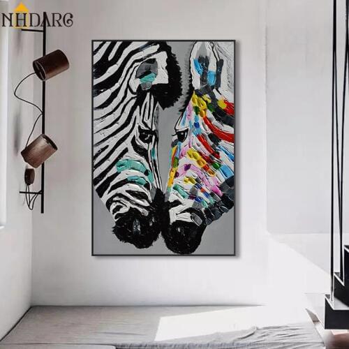 Oil Painting Texture Effect Colorful Zebra Posters and Prints Canvas Art Paintings Wall Pictures for Living Room Home Decor