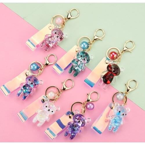 Liquid key ring flashing bear quicksand key ring acrylic key chain backpack pendant beautiful couple adult key chain gift