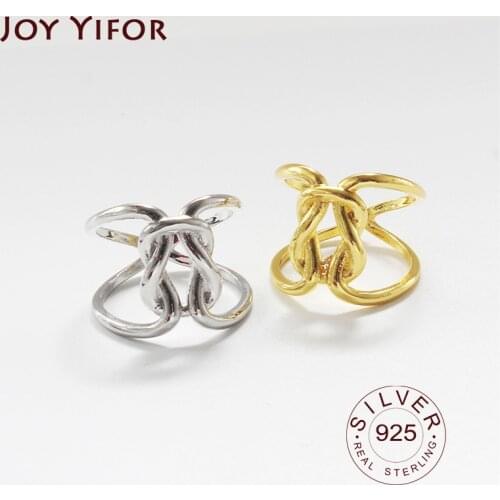 100% 925 Sterling Silver Open Ring for Women INS Minimalist Irregular Cross Gold Color Jewelry Bijoux Birthday