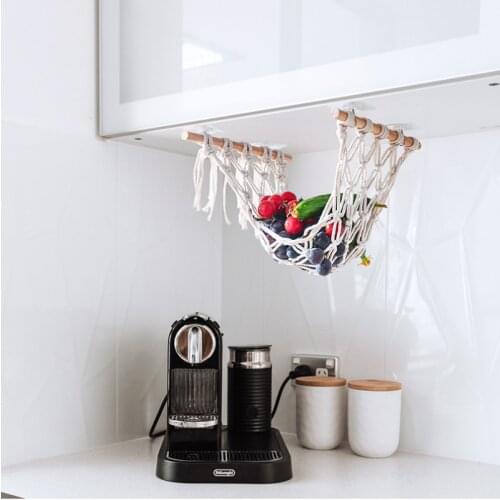 Kitchen Organizer and Storage Cotton Hand-woven Fruit and Vegetable Net Bag Racks Large Capacity Storage Pocket Sotrage Baskets