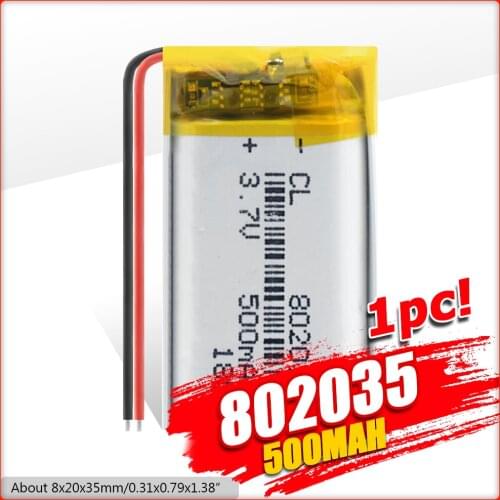 Hot 3.7V 500mAh 802035 polymer lithium ion / Li-ion battery For MP3 MP4 Toys DVR Mio mivue 536 mio 518 video recorder mirror dvr