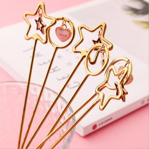 Creative Teaspoons Stainless Steel Spoon Gold-plate Coffee Milk Spoon with Star Love Round Pendant Home Kitchen Dinner Spoon