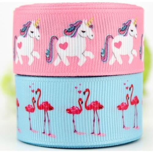 Cute Unicorn Flamingos 22mm cartoon printed grosgrain rion 10 yard one set wedding decoration DIY hairbows fabric ribbons