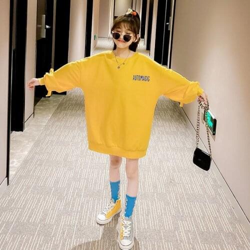 Spring And Autumn Girls Fashion Sweatshirt Girls O-neck Pullover Girls Loose Casual Top Letter Printing Yellow White Sweatshirt