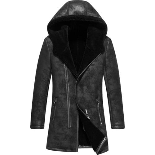 Genuine Leather Jacket Men Winter Wool Coat 2020 Fashion Warm Coats Plus Size 4XL Overcoat Jaqueta De Couro 8725 ZL377