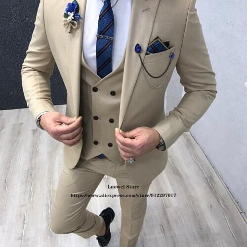 Mens Slim Fit Suits Classic Formal Business Double Breasted 3 Piece Sets Formal Wedding Groom Blazer Ternos (Jacket+Vest+Pants)