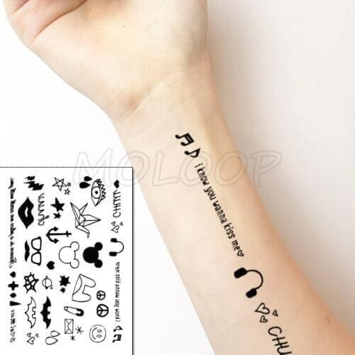 Cartoon Bat Smiley Anchor Paper Crane Symbol Tattoos Stickers Women Body Waist Arm Art Tattoos Temporary Girls Kid Tatoos Chains