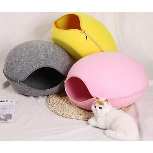 New Round Cat House Oval Pet Dog House Fashionable and Warm Cat Bed Cat zippered cute cat Bed Pet House Product Cat Accessories