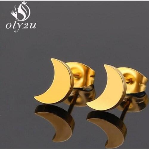 Oly2u Kpop Korean Fashion Moon Shape Small Earrings Stainless Steel Earrings For Girls Ear Studs Women Jewelry Elegant Gifts