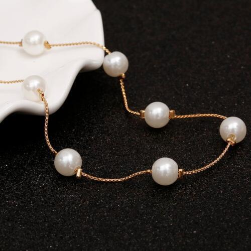 Lovely Simulated Pearl Necklace For Girls Wedding Top Quality Gold Color Snake Chain Beads Collar Statement Necklace Wholesale