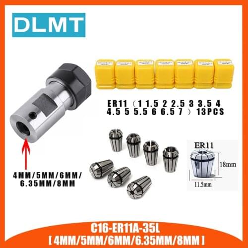 13pcs High Carbon Steel ER11 Spring Collet 1-7mm with ER11A Extension Rod Motor Shaft HolderInner 4MM 5MM 6MM 6.35MM 8MM