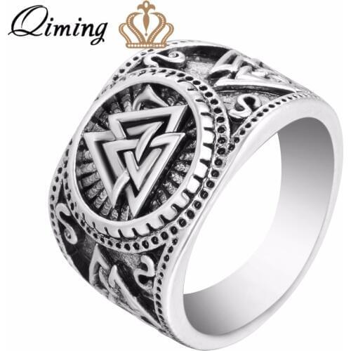 QIMING Vintage New Design Winter Men Ring Jewelry Valknut Viking Signet Ring Viking Rings Viking Jewelry Bijoux